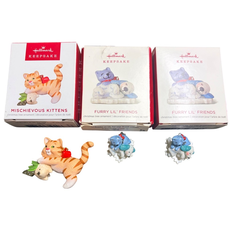 Hallmark Keepsake Ornament Lot Mischievous Kittens 2022 Furry Lil Friends 2018
